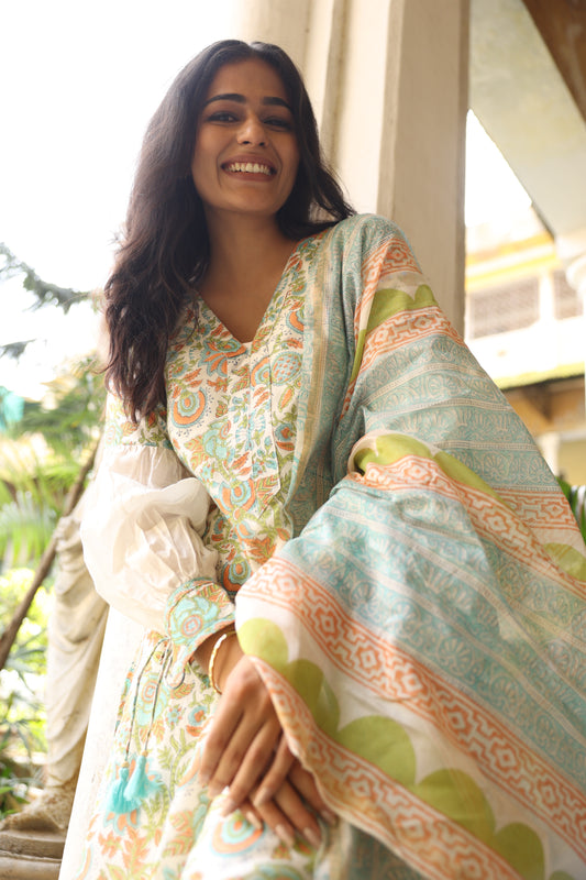 Floral Mosaic Chanderi Suit (Set of 3)