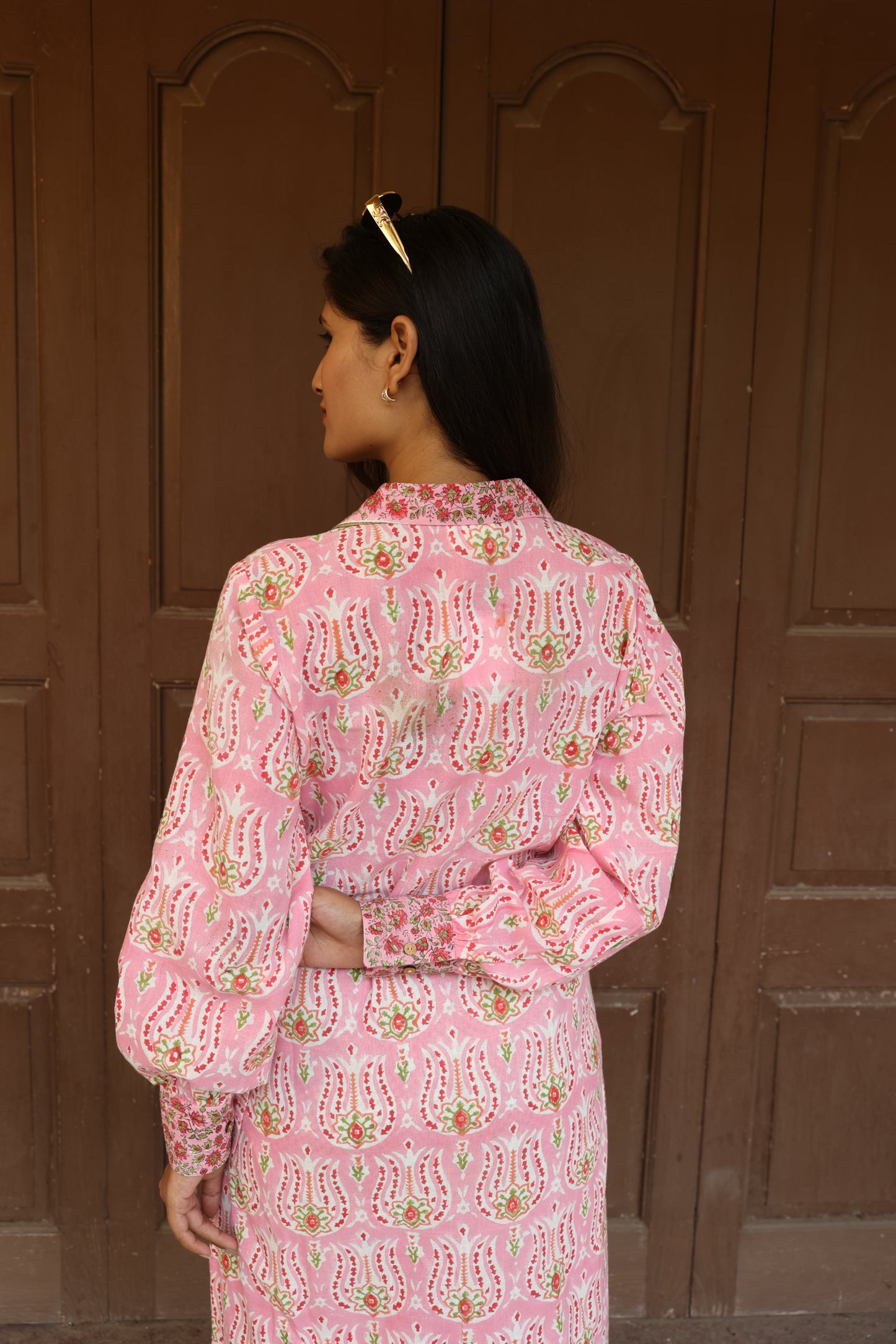 Blue Cotton Linen Block Printed Co-Ord Set (Set of 2)