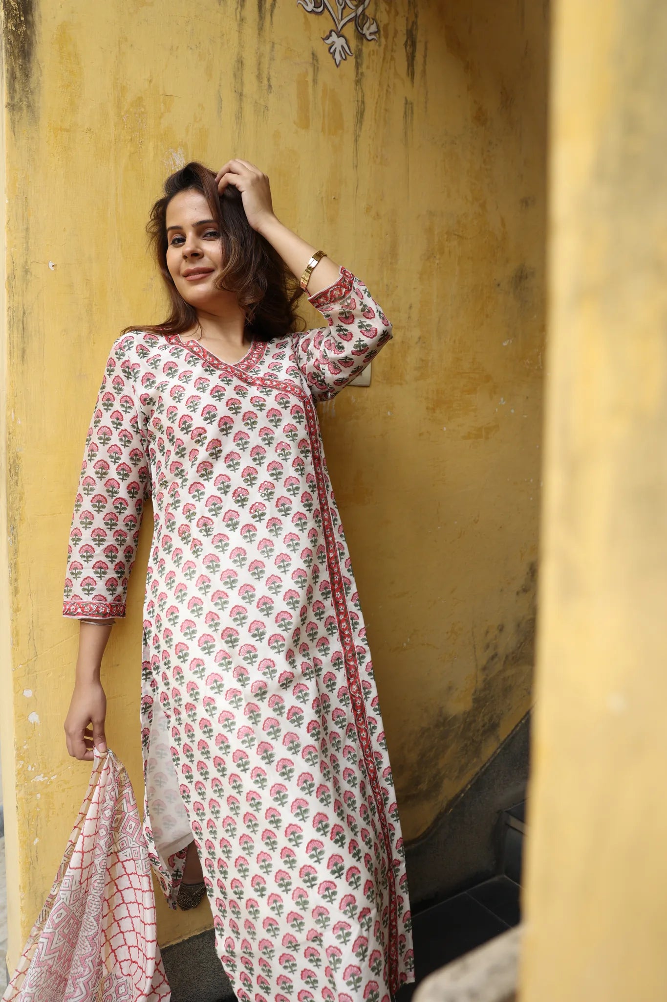 Deep Blue Block Printed Chanderi Suit Set (Set of 3)