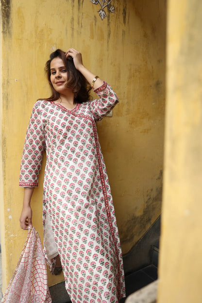 Deep Blue Block Printed Chanderi Suit Set (Set of 3)