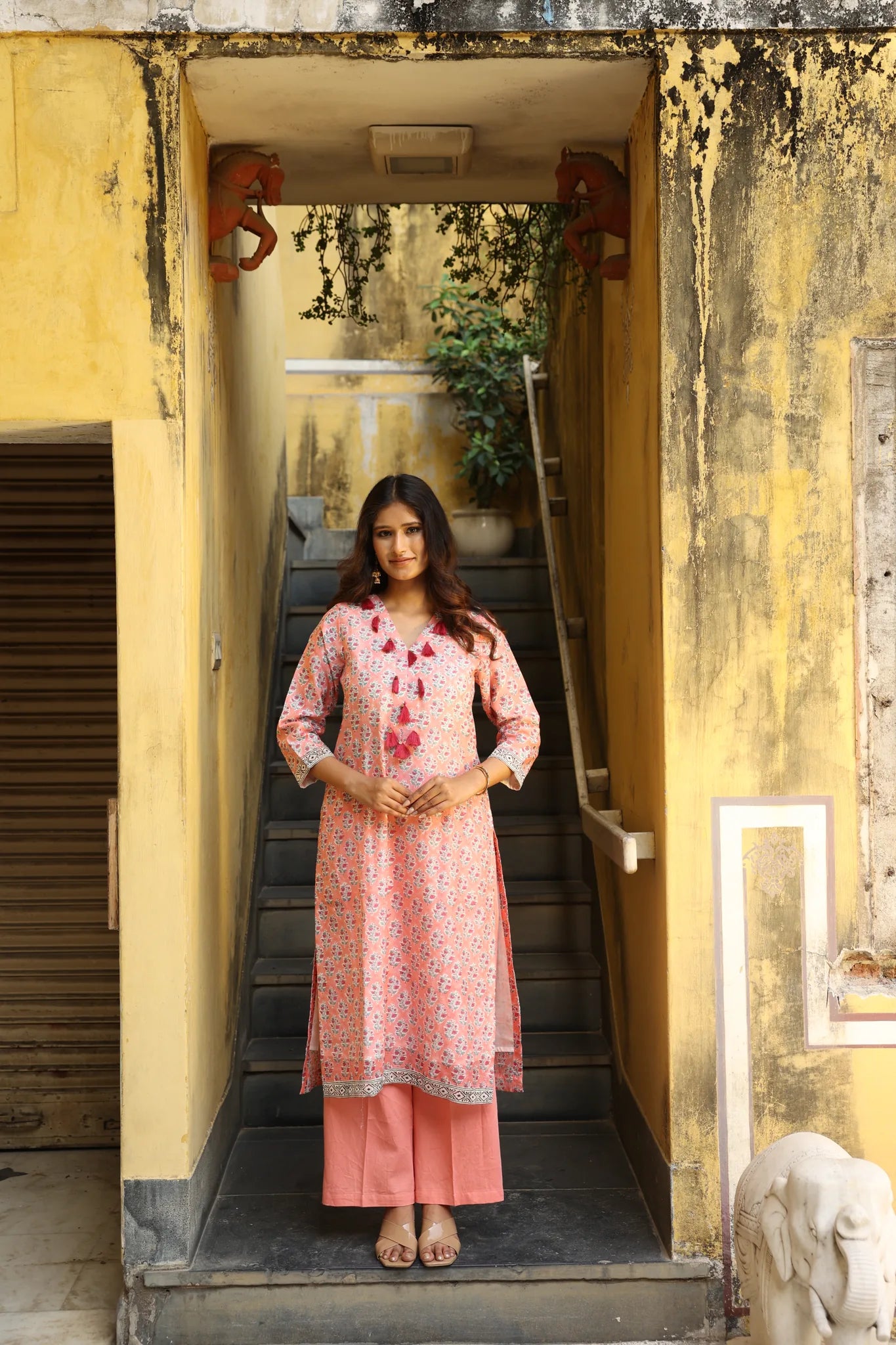 Deep Blue Block Printed Chanderi Suit Set (Set of 3)