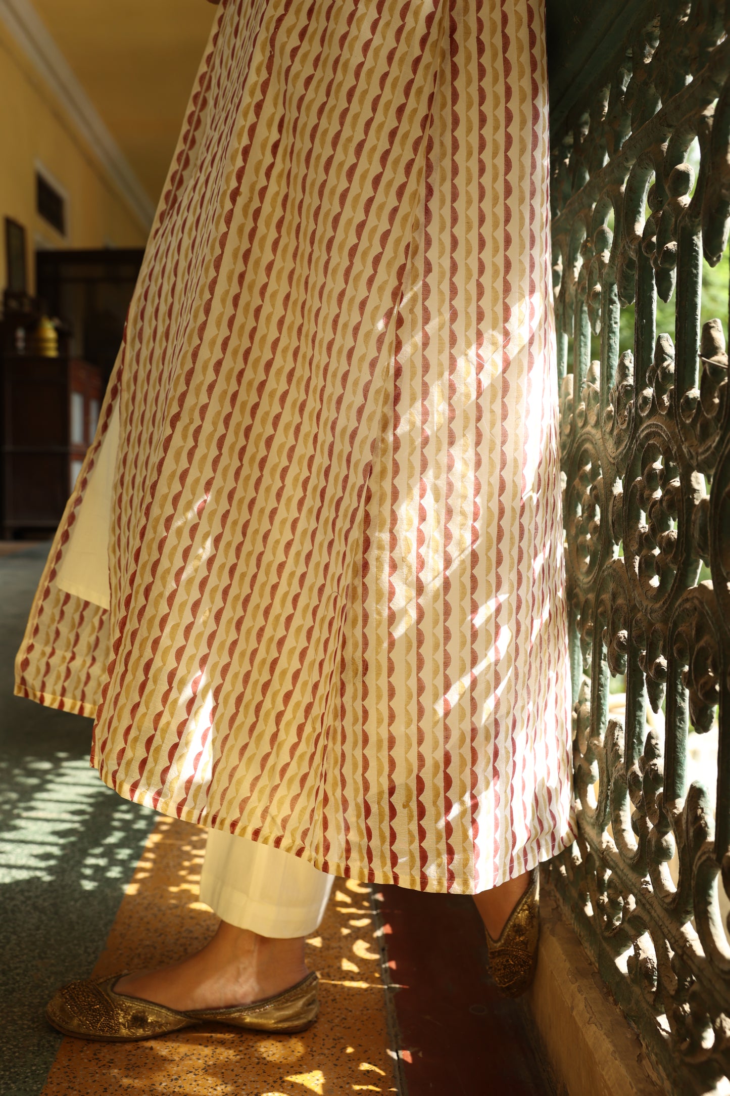 Chanderi Block Printed Jacket Co-Ord Set (Set of 3)