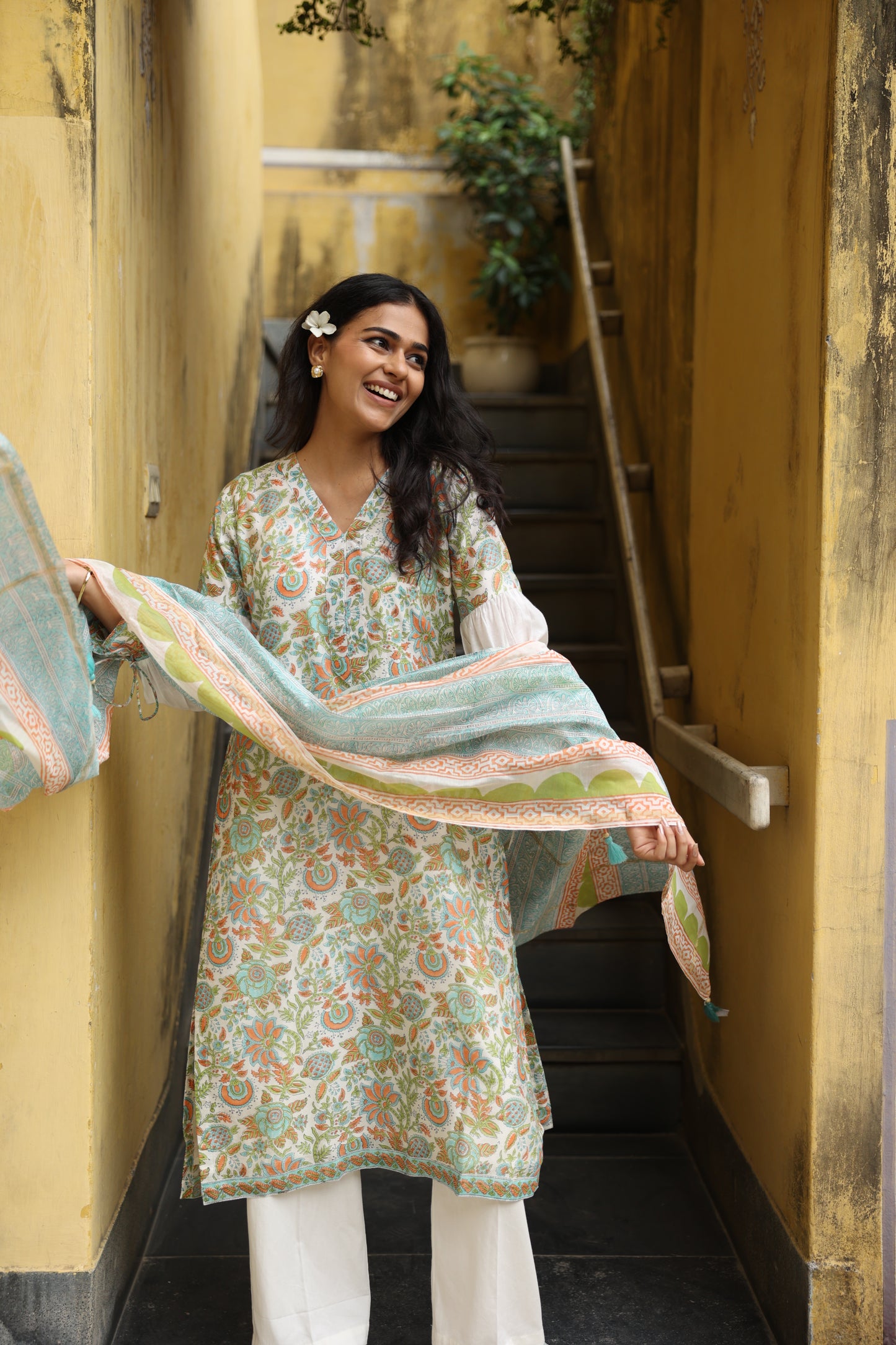 Floral Mosaic Chanderi Suit (Set of 3)