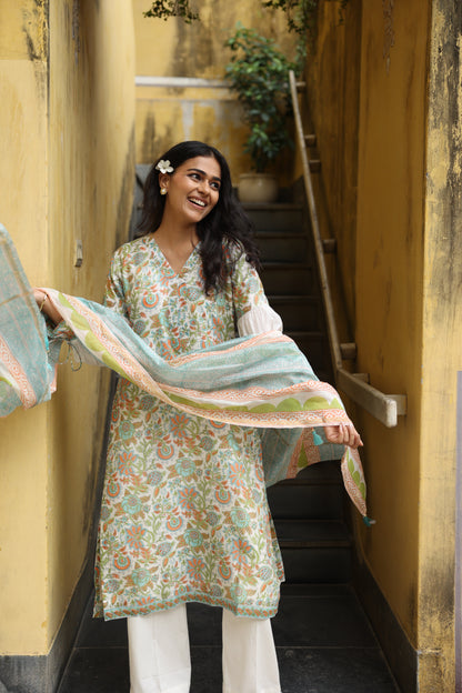 Floral Mosaic Chanderi Suit (Set of 3)