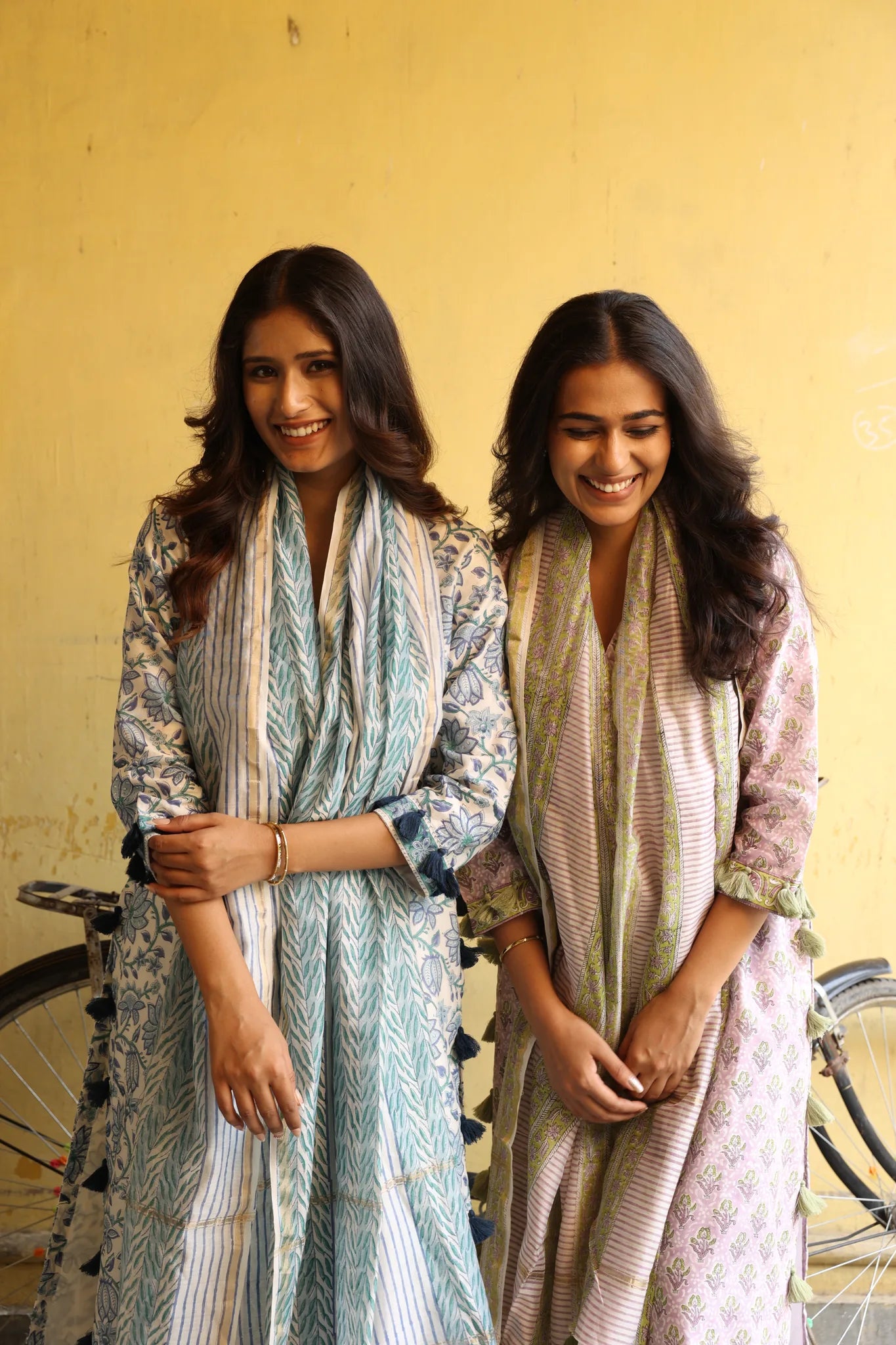 Deep Blue Block Printed Chanderi Suit Set (Set of 3)