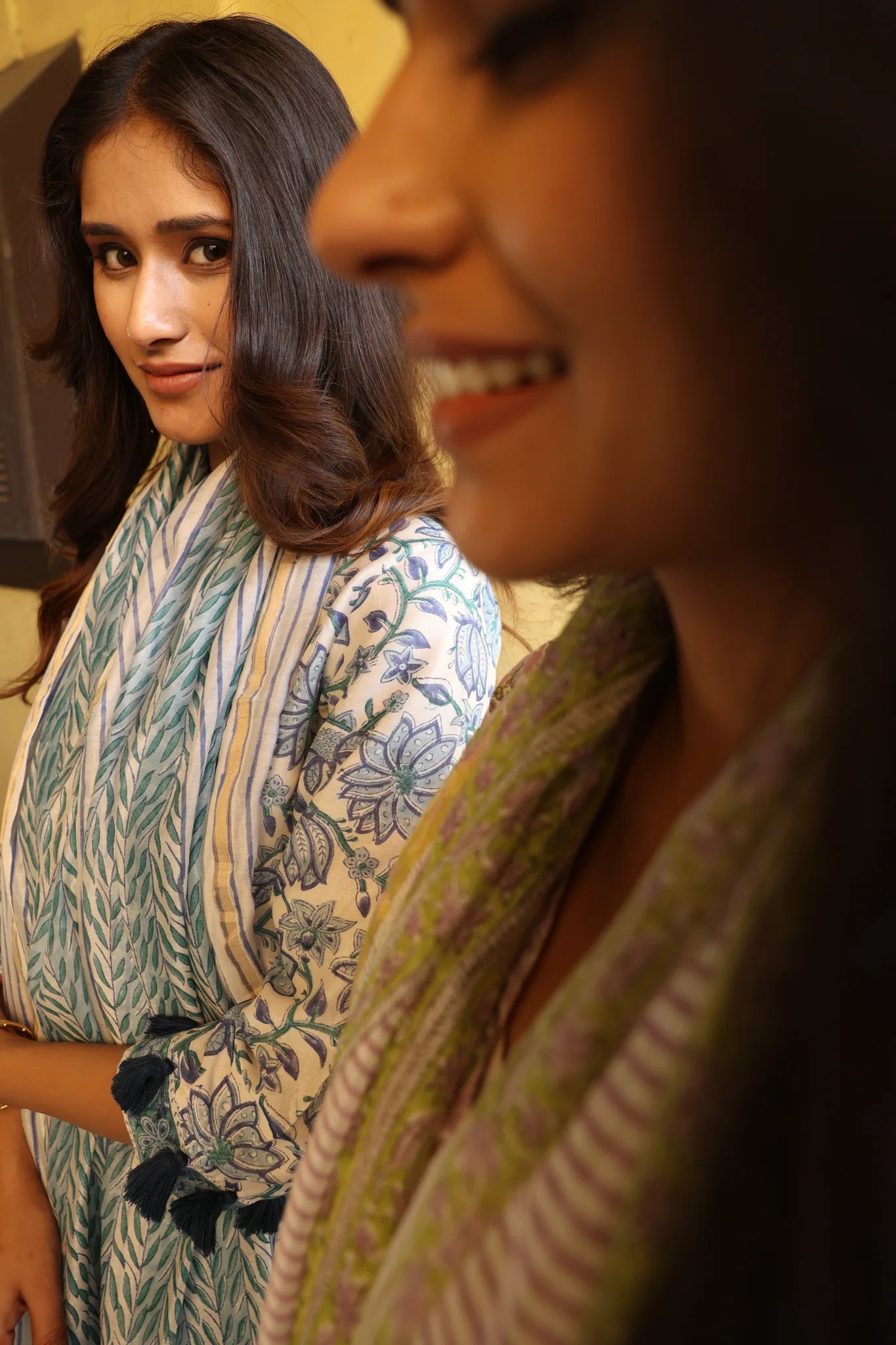 Deep Blue Block Printed Chanderi Suit Set (Set of 3)
