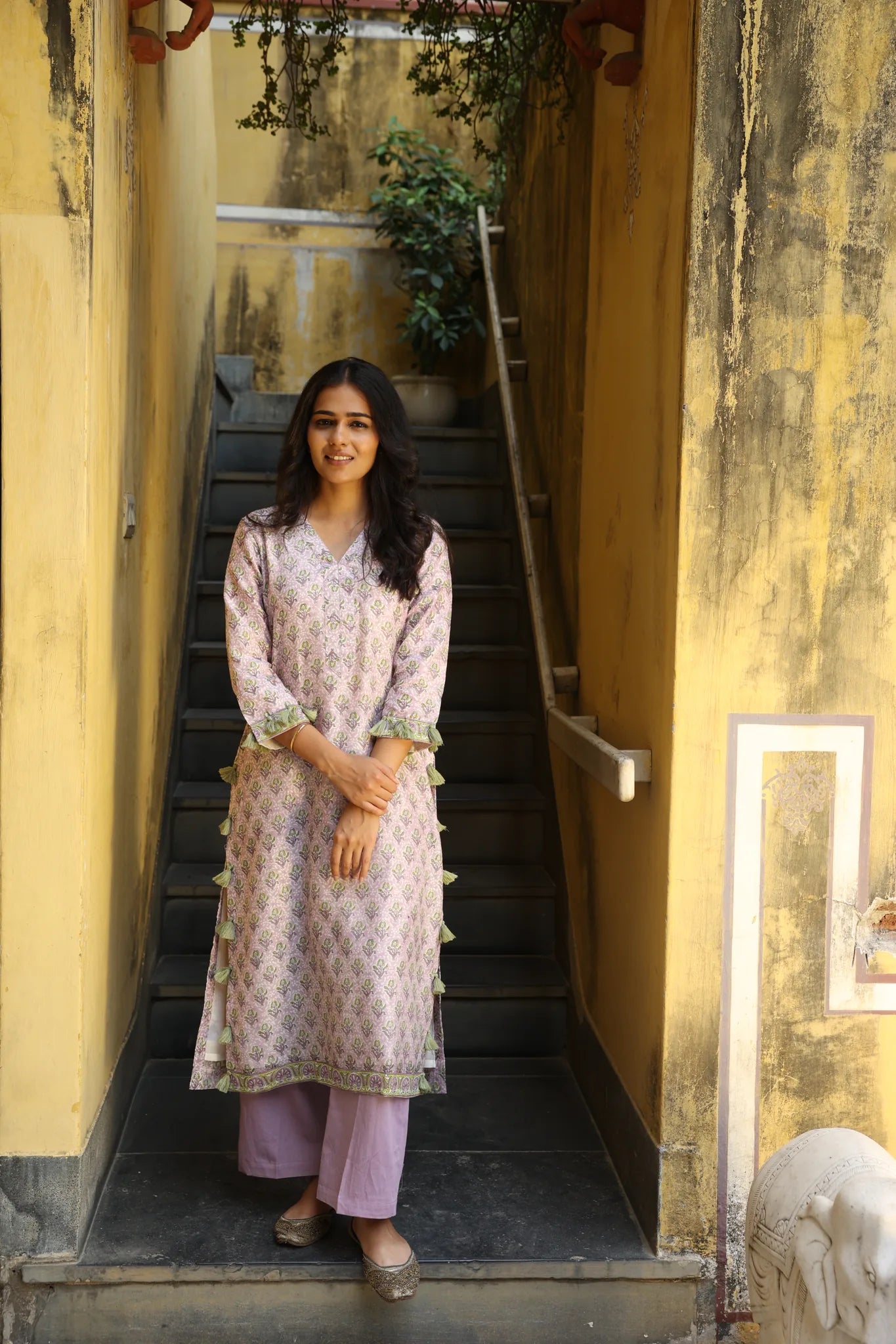 Deep Blue Block Printed Chanderi Suit Set (Set of 3)