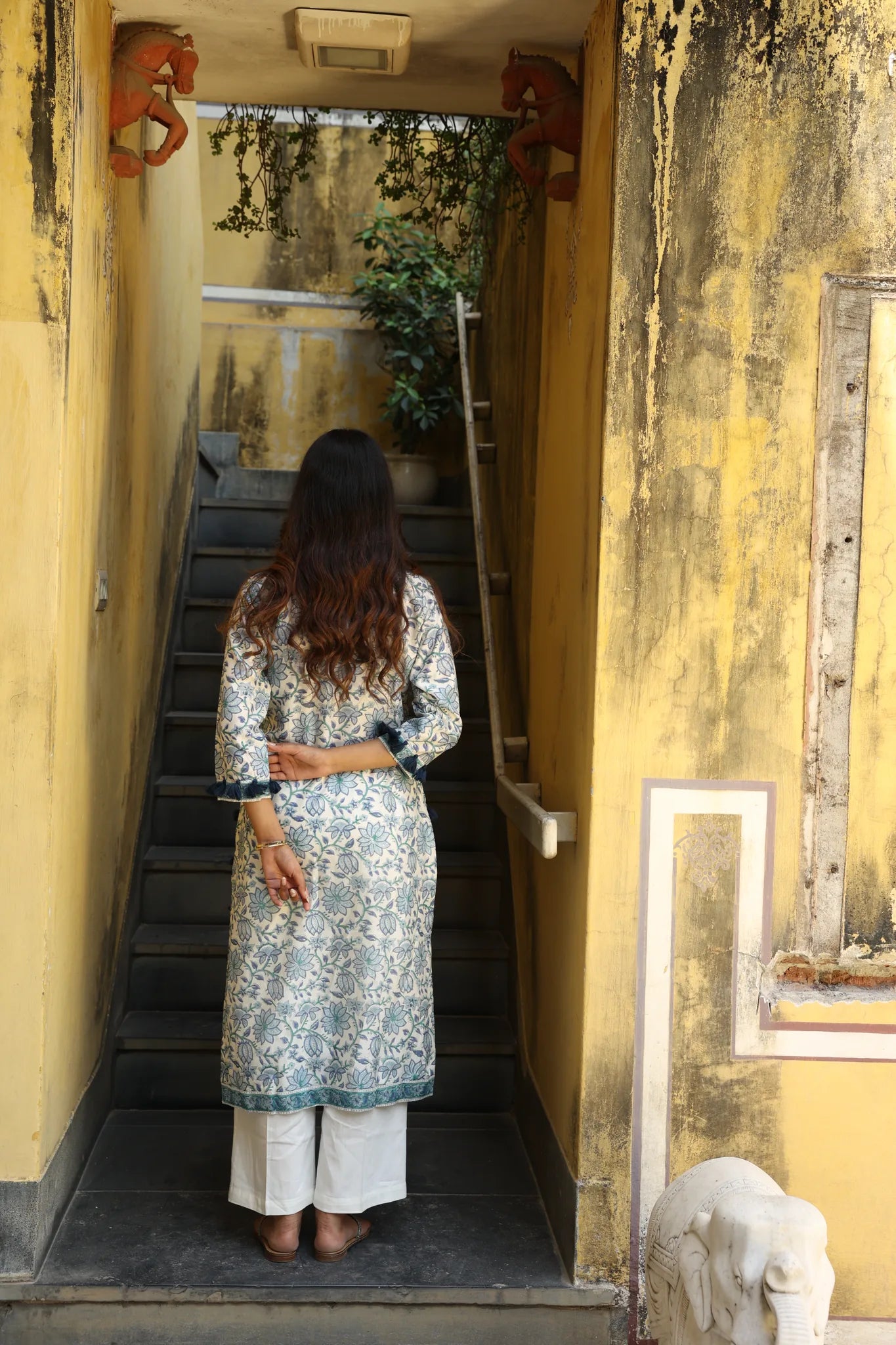Deep Blue Block Printed Chanderi Suit Set (Set of 3)