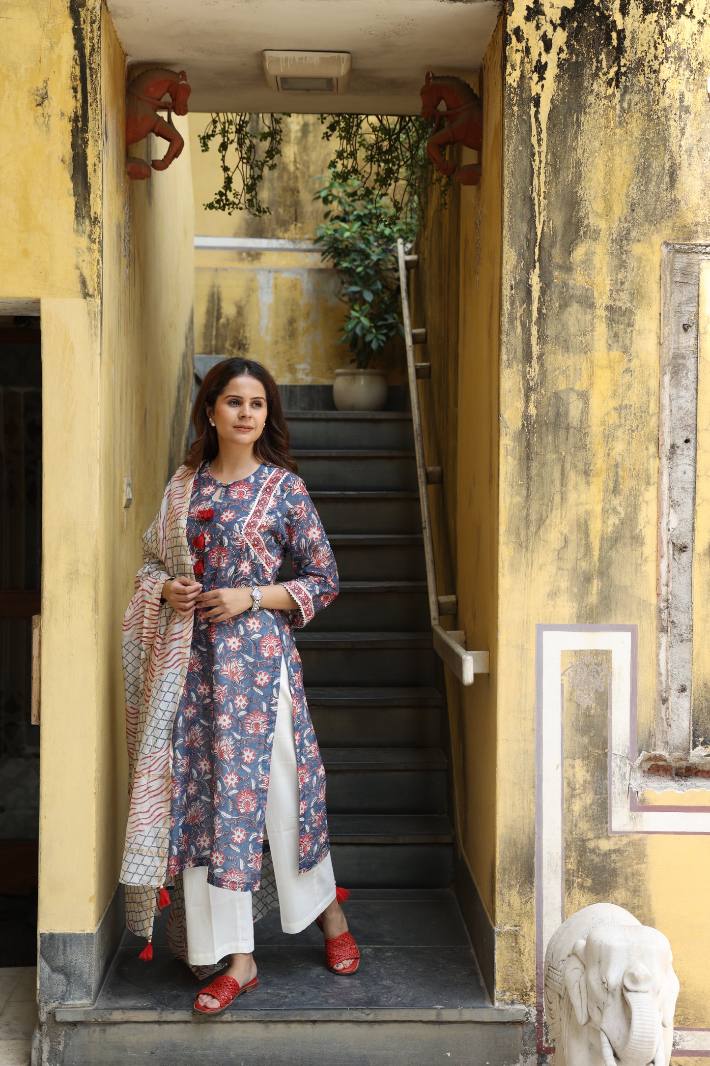 Midnight Bloom Chanderi Suit (Set of 3)