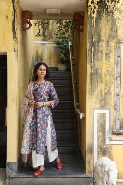 Midnight Bloom Chanderi Suit (Set of 3)