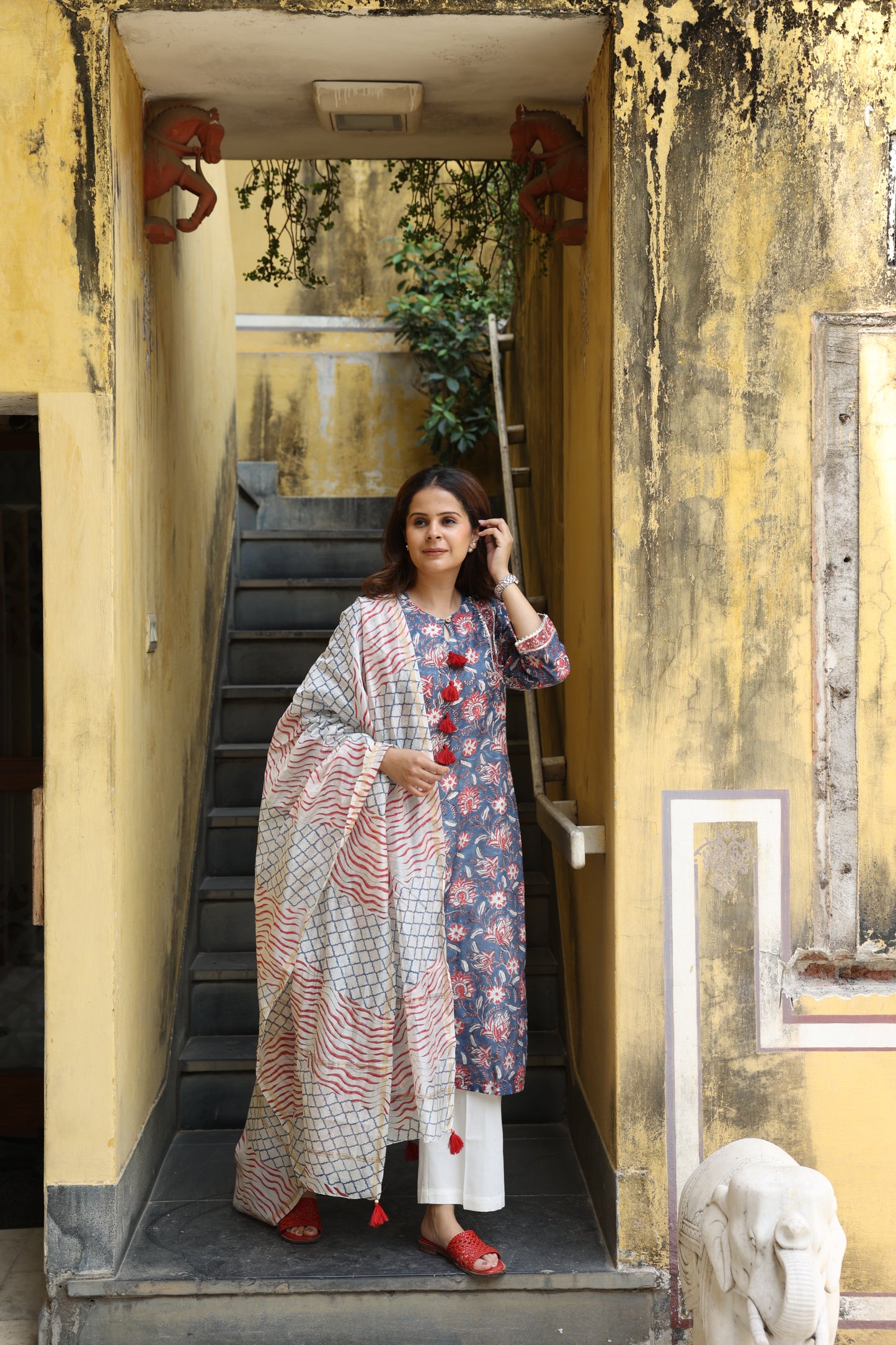 Midnight Bloom Chanderi Suit (Set of 3)