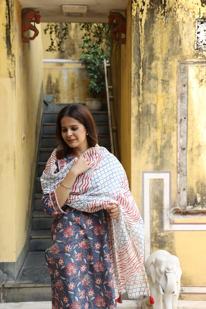 Midnight Bloom Chanderi Suit (Set of 3)