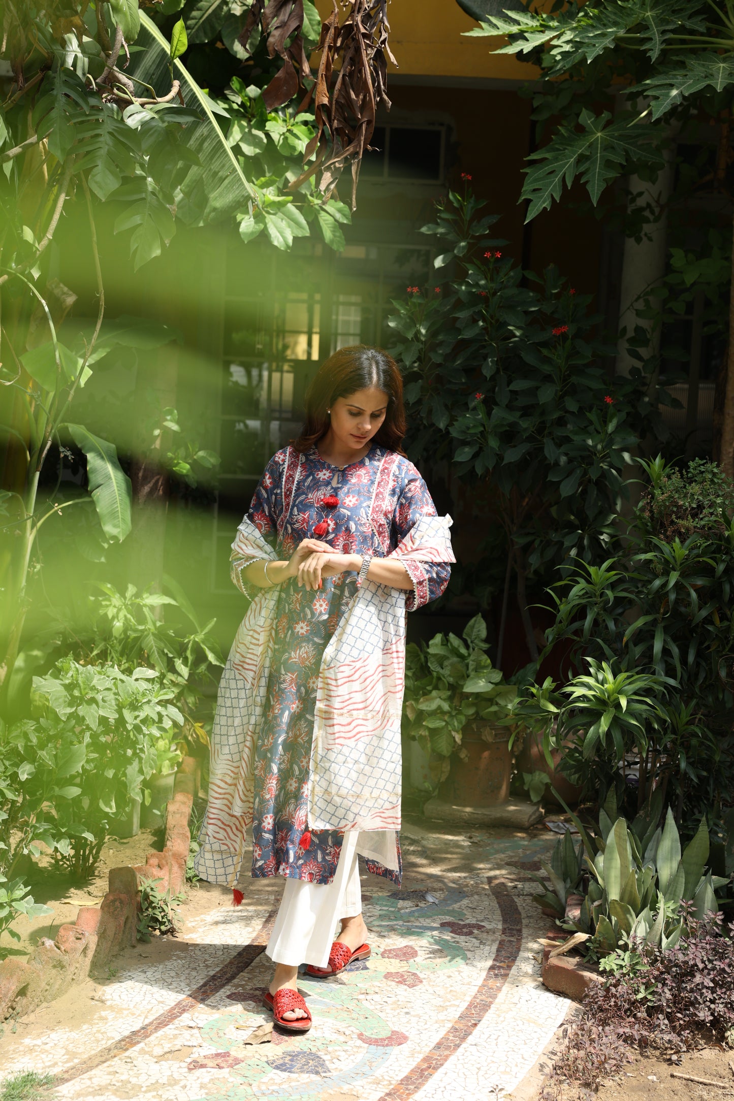 Midnight Bloom Chanderi Suit (Set of 3)