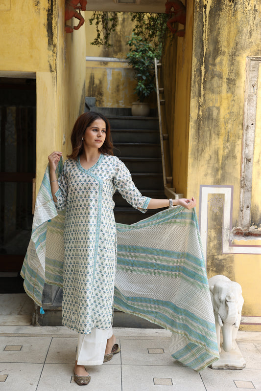 Teal Chanderi Suit (Set of 3)