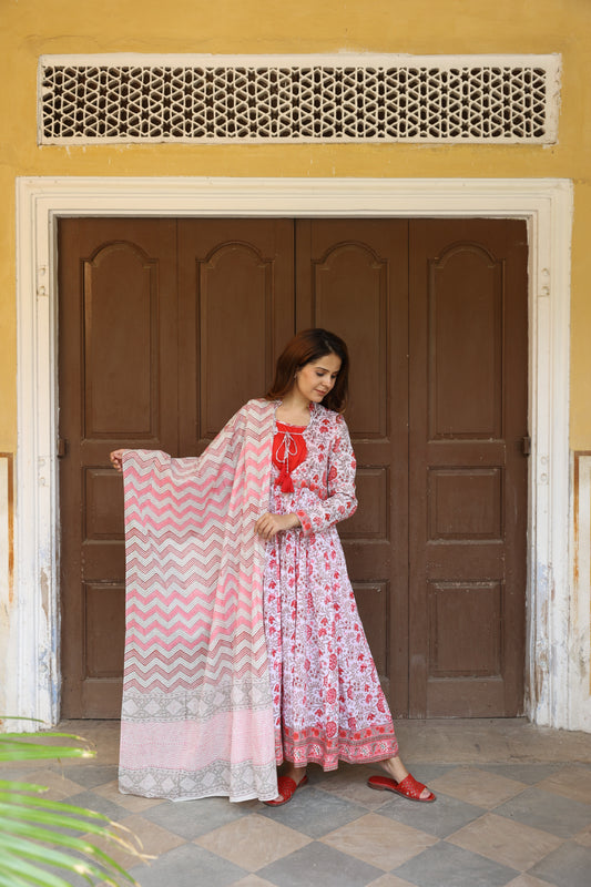 Crimson Anarkali Suit (Set of 3)