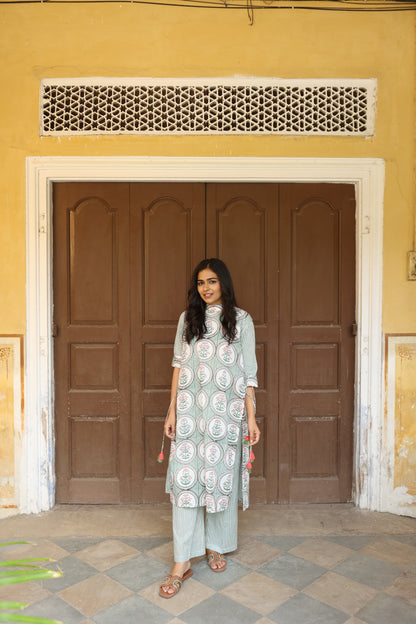 Green Stripes Overlay Style Co-Ord Set (Set of 3)