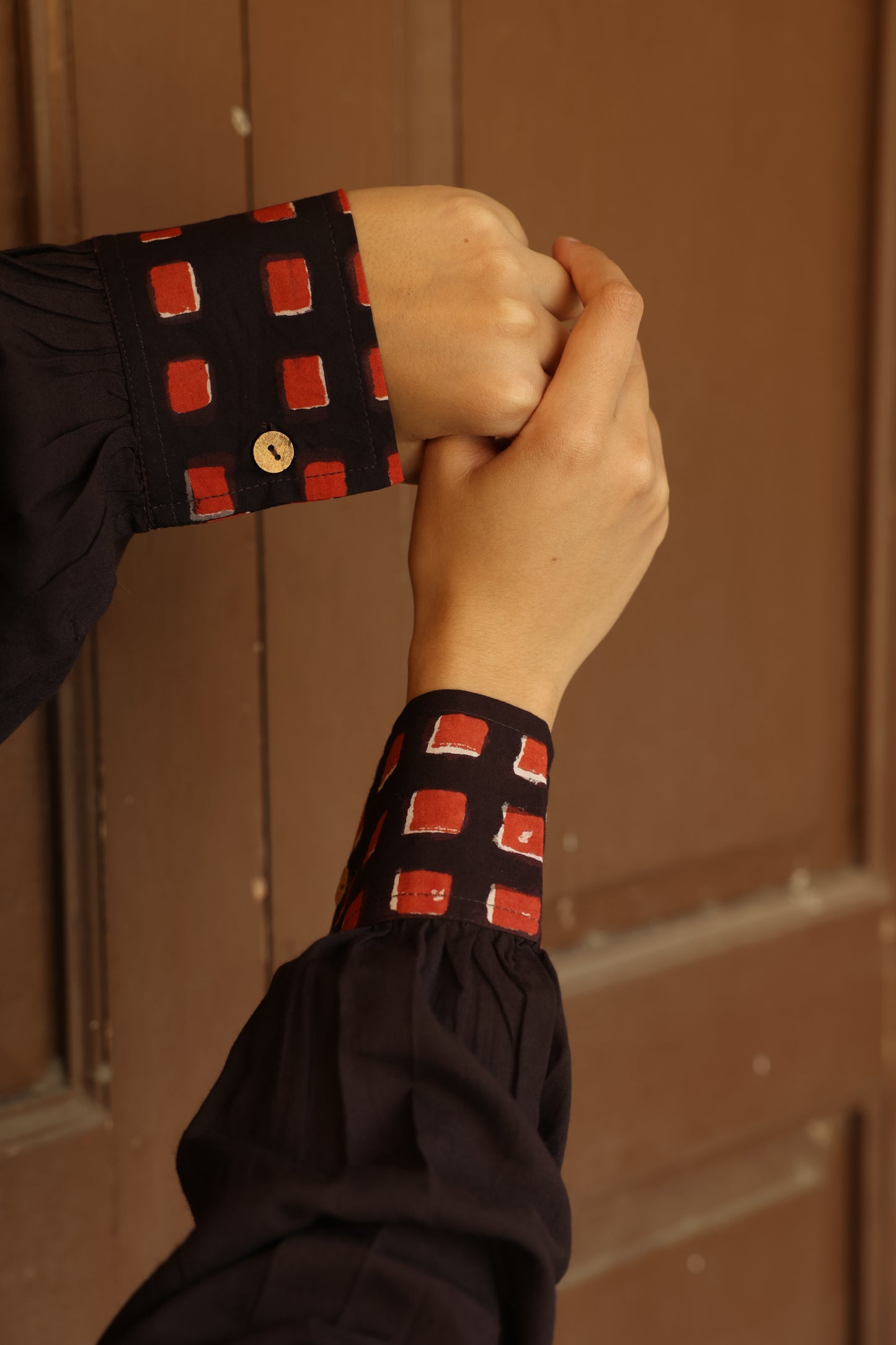 Brick Colour Open Jacket Block Printed Co-Ord Set (Set of 3)