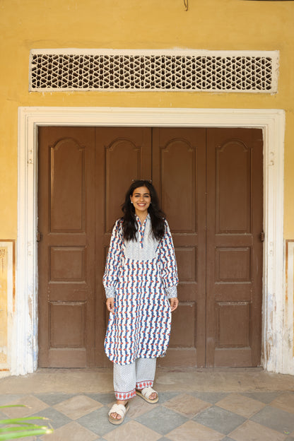 Pink Cotton Linen Block Printed Co-Ord Set (Set of 2)