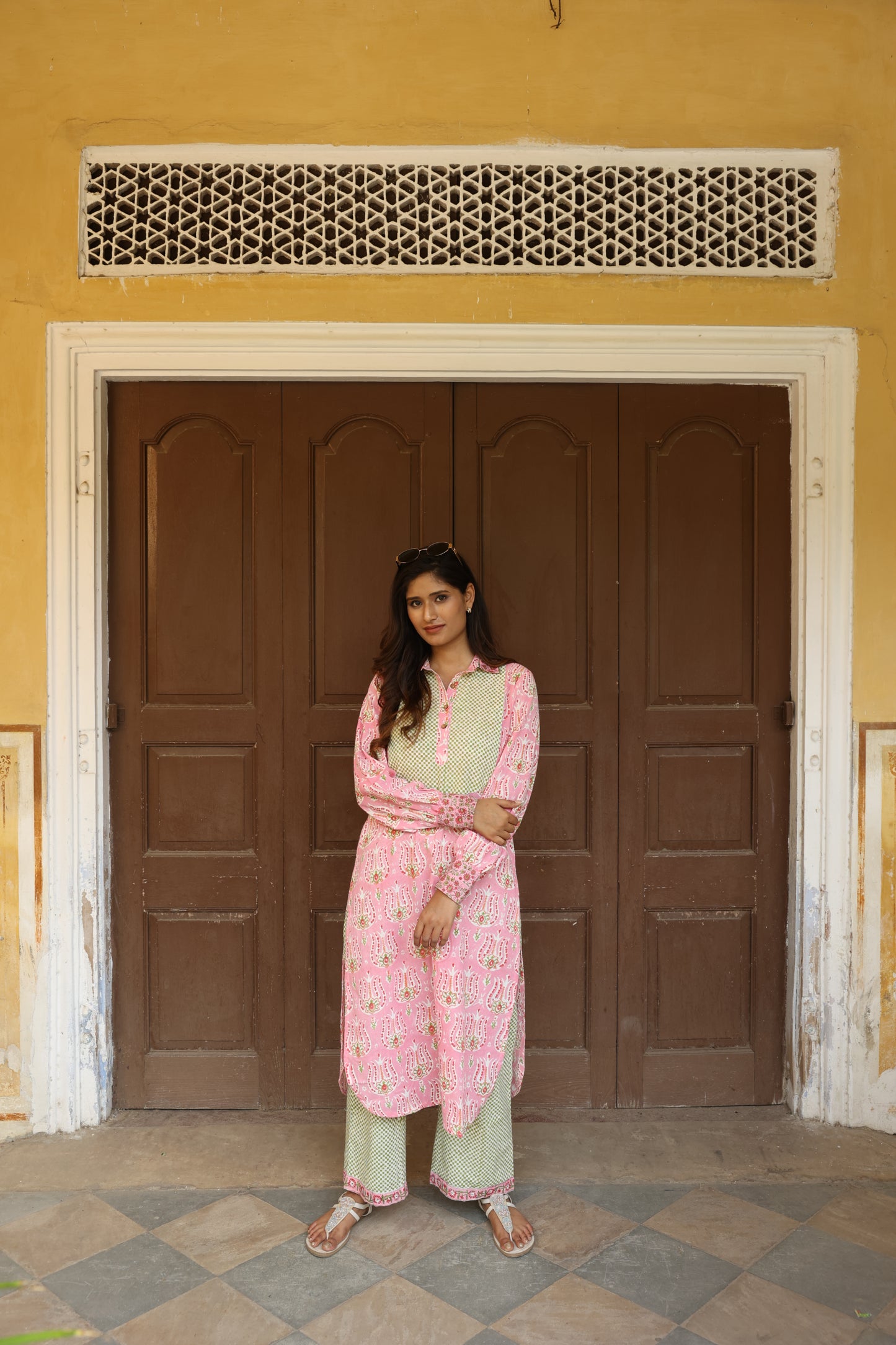 Blue Cotton Linen Block Printed Co-Ord Set (Set of 2)