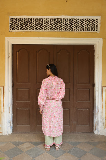Blue Cotton Linen Block Printed Co-Ord Set (Set of 2)
