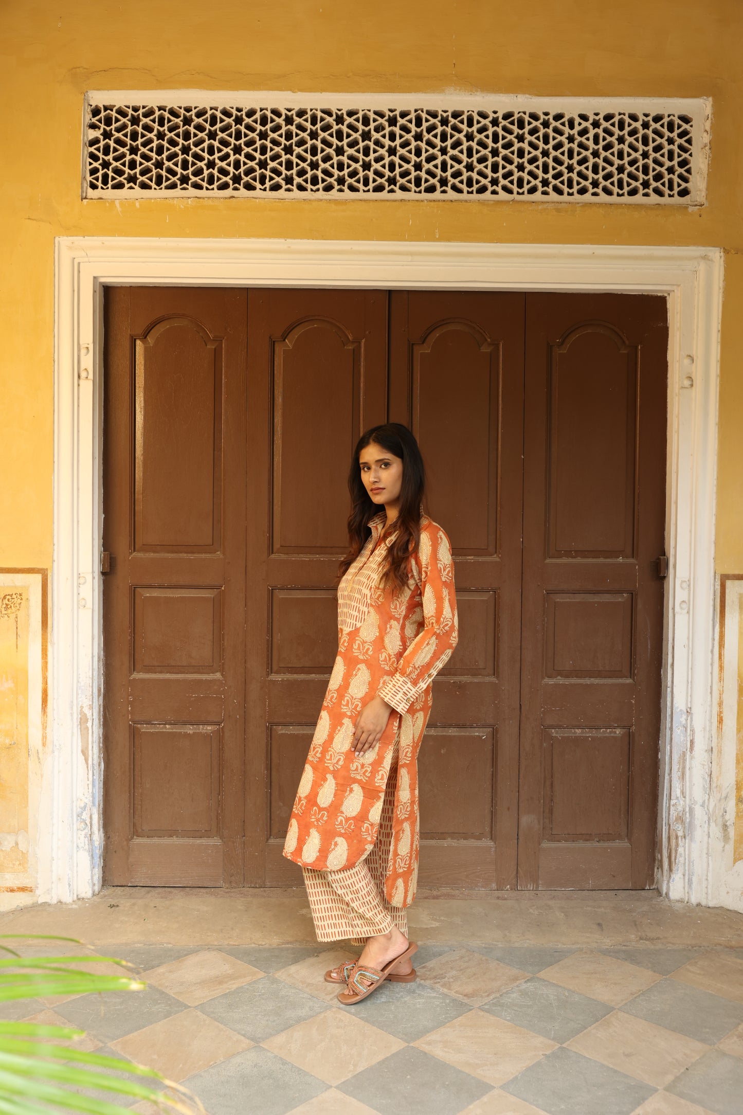 Brick colour Block Printed Co-Ord Set (Set of 2)