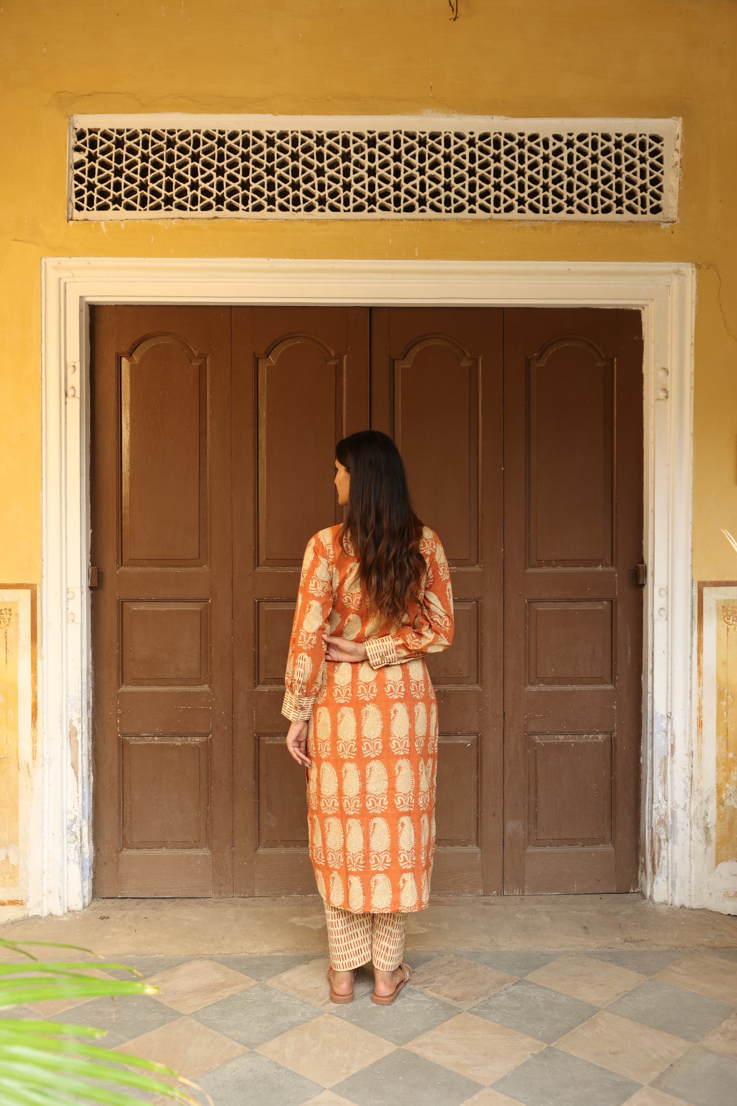 Brick colour Block Printed Co-Ord Set (Set of 2)