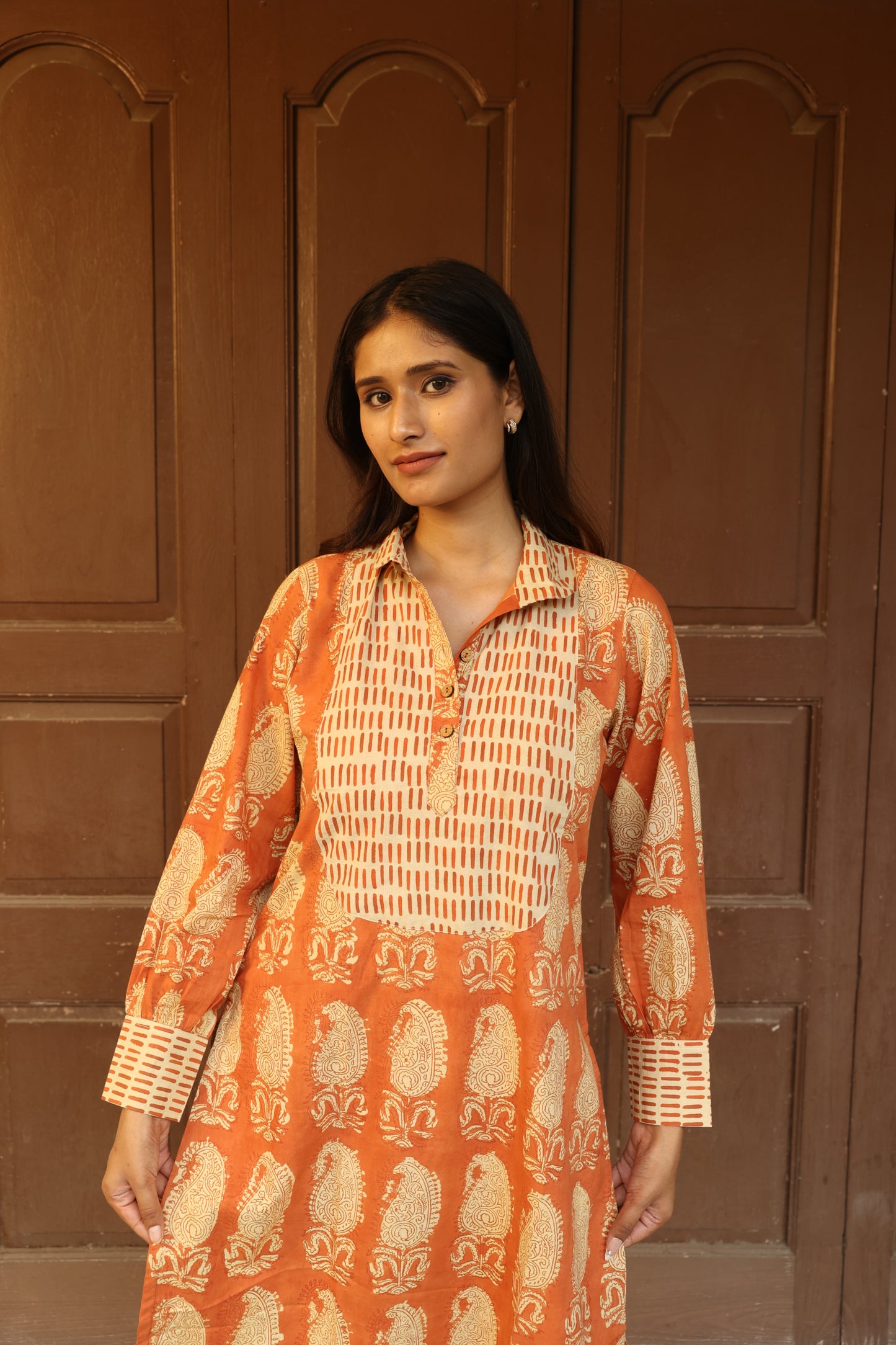 Brick colour Block Printed Co-Ord Set (Set of 2)