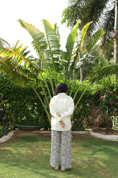 Purple Cotton Linen Block Printed Shirt Set (Set of 2)