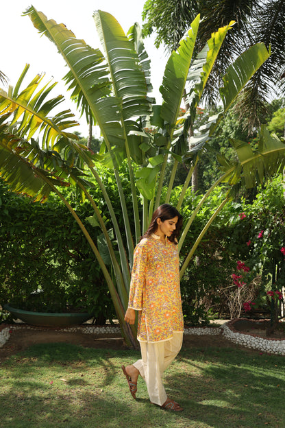 Yellow Short Kurti & Yellow Farshi Salwar Set (Set of 2)