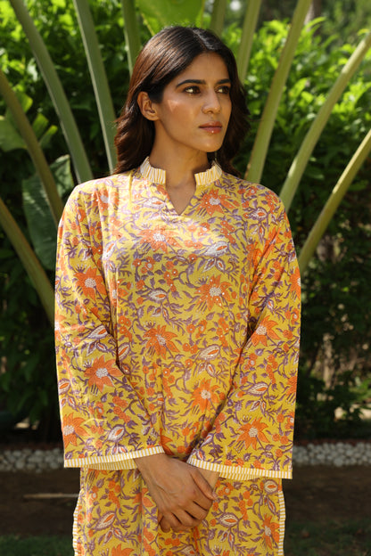 Yellow Short Kurti & Yellow Farshi Salwar Set (Set of 2)