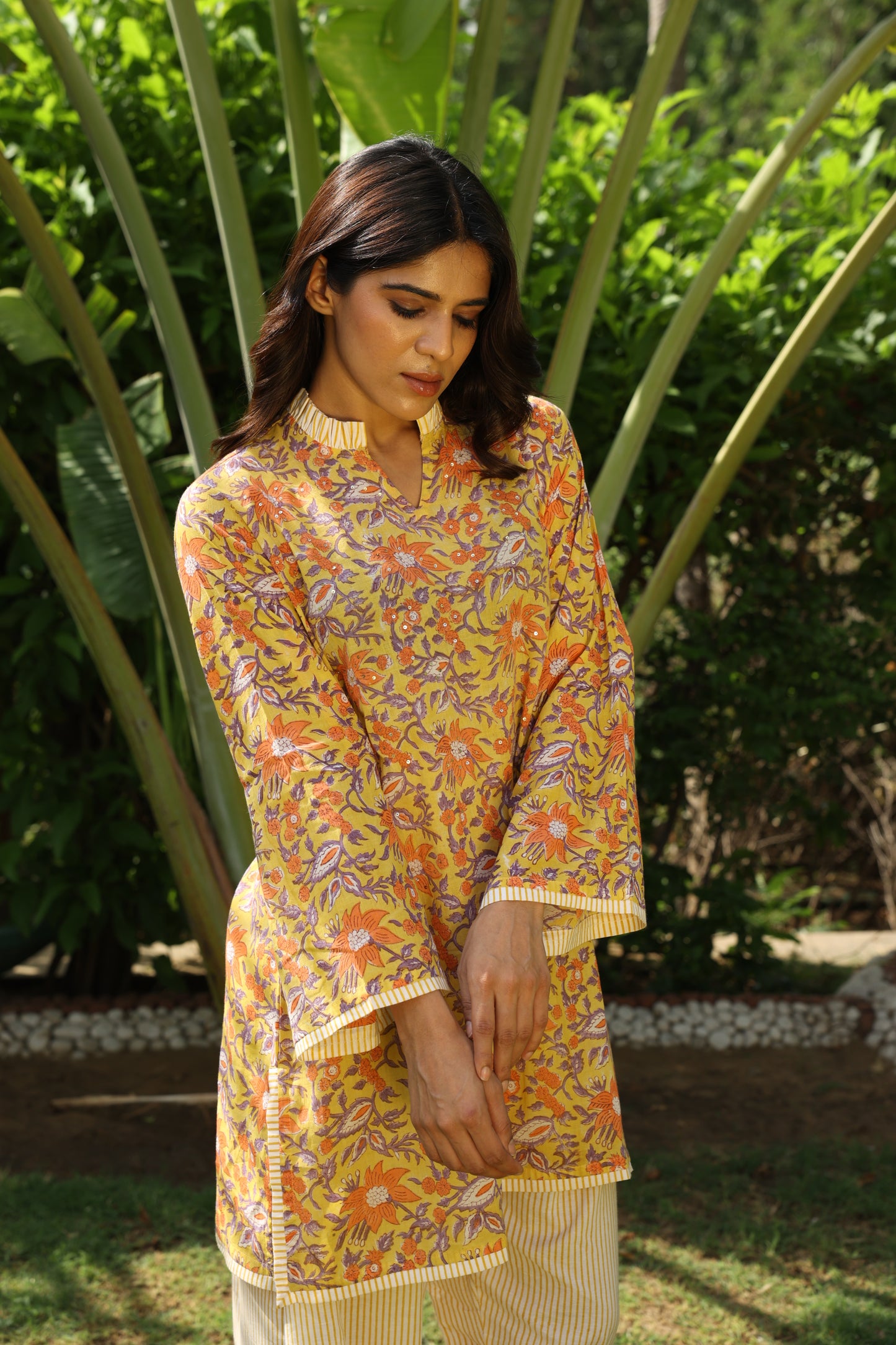 Yellow Short Kurti & Yellow Farshi Salwar Set (Set of 2)