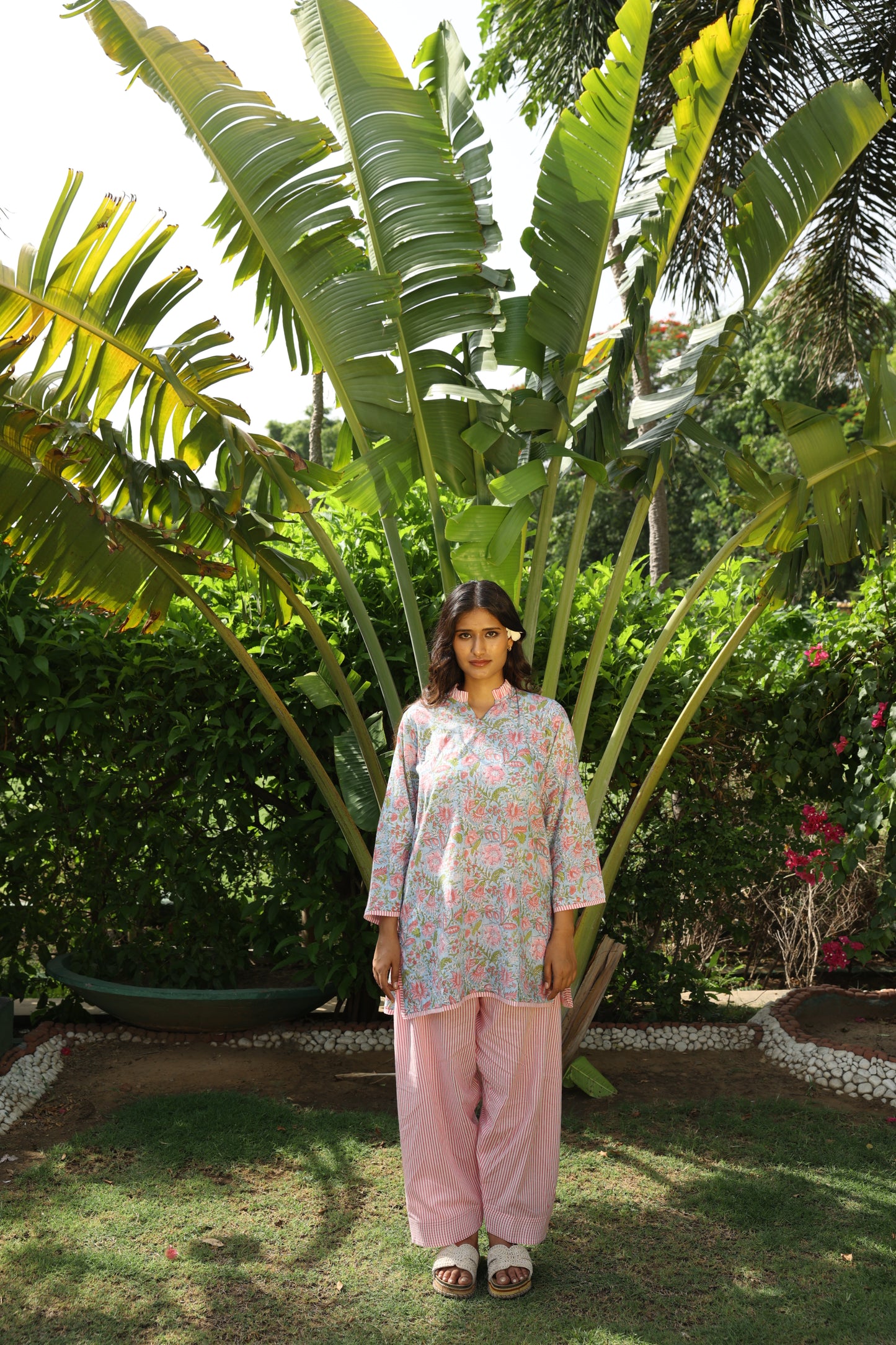 Blue Short Kurti & Pink Farshi Salwar Set (Set of 2)