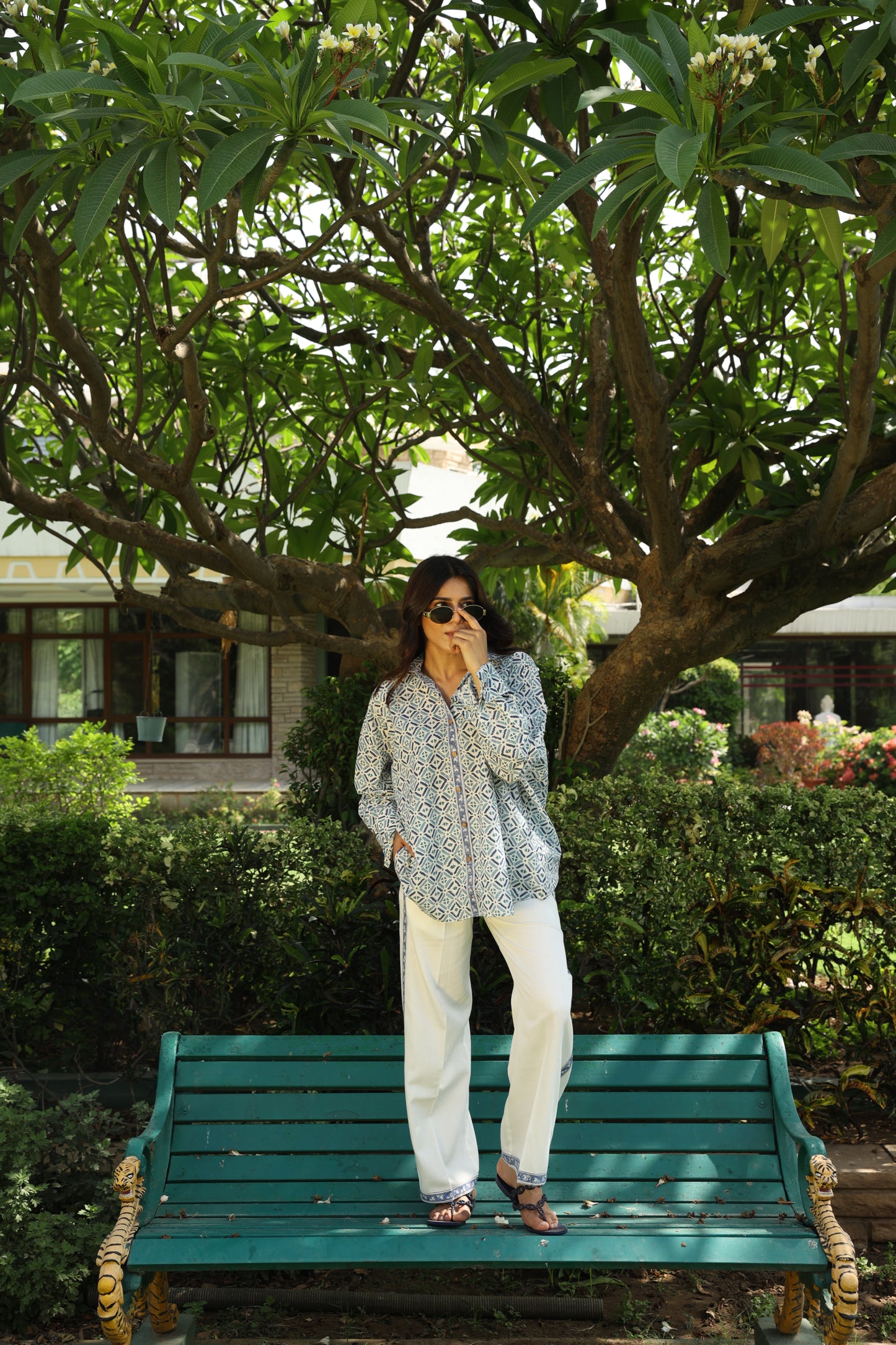 Blue Abstract Block Print Shirt and Pants Co-Ord Set (Set of 2)