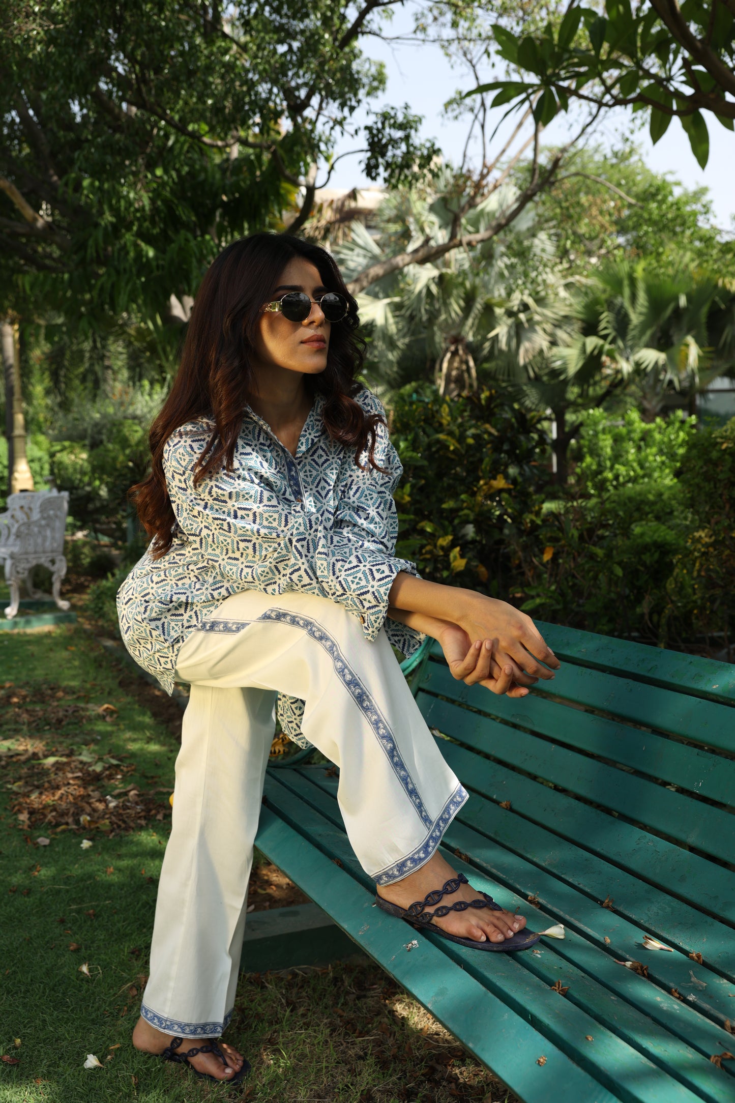 Blue Abstract Block Print Shirt and Pants Co-Ord Set (Set of 2)