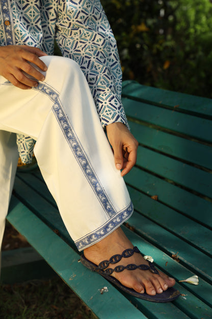 Blue Abstract Block Print Shirt and Pants Co-Ord Set (Set of 2)