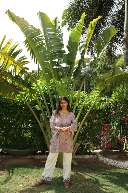 Gray Short Kurti & White Pants Set (Set of 2)