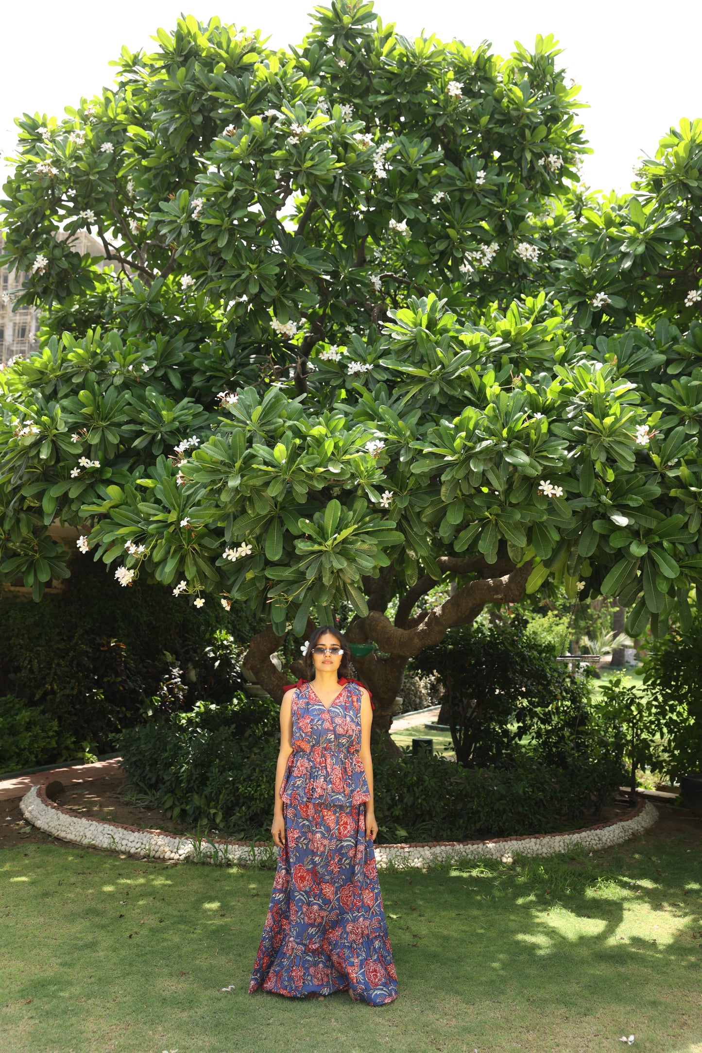 Blue Floral Block Printed Skirt & Top Set (Set of 2)