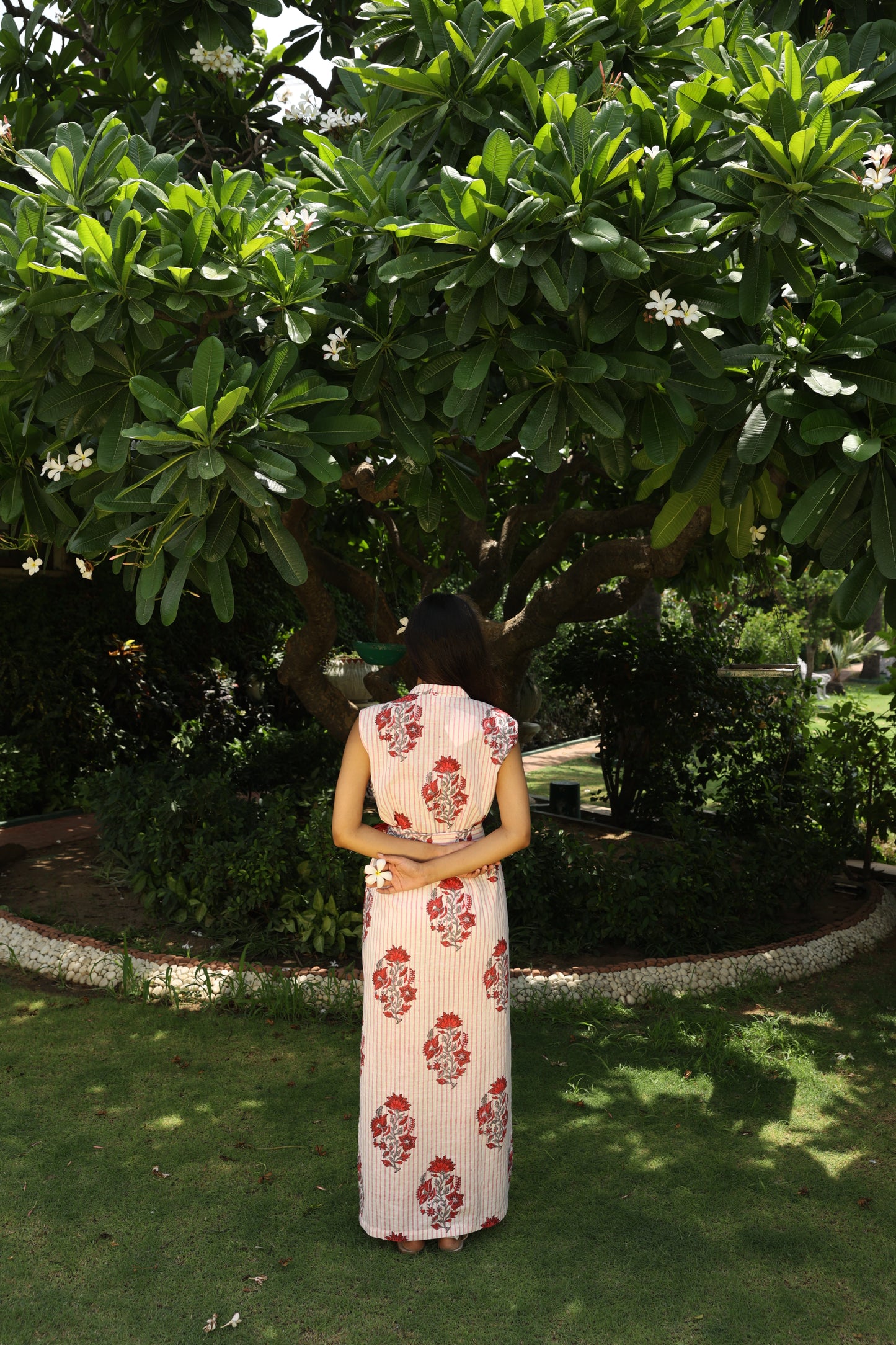 Pink Floral Cotton Linen Block Printed Dress