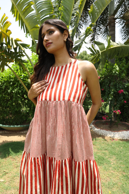 Red Stripes Block Printed Dress