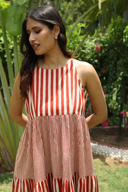 Red Stripes Block Printed Dress