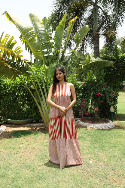 Red Stripes Block Printed Dress